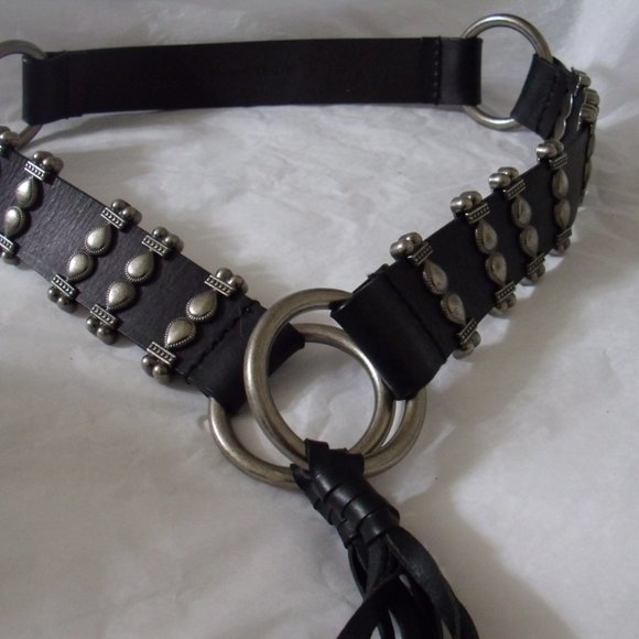 BLACK AND SILVER STRAPPY LEATHER BELT - Picture 7 of 15